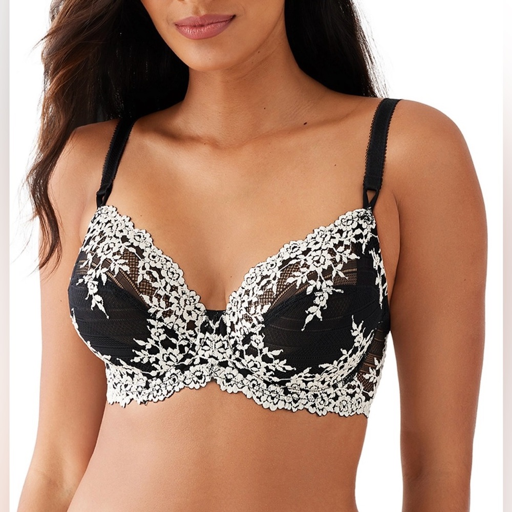 Wacoal Embrace Lace Womens Black and ivory Lace unlined‎ underwire Bra Size 36DD